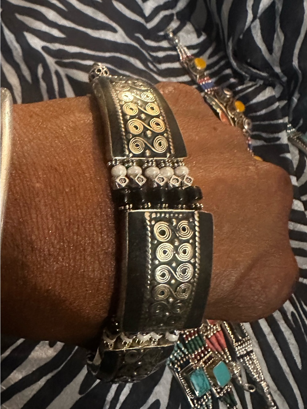 Tibetan onyx black chunky link bracelet 8 inch RARE